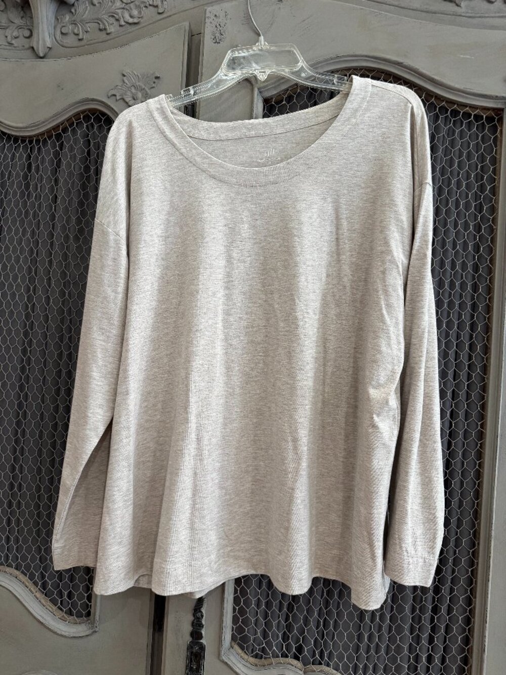 J.Jill Luxe Supima Cotton Tunic Tee XL Beige Heather Long Sleeve Relaxed Top
